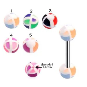316L Surgical Steel Tongue Barbell With Hand Painted Multi Color UV Balls