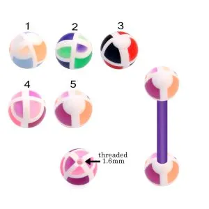 Bio Flex Tongue Barbell With Hand Painted Multi Color UV Balls