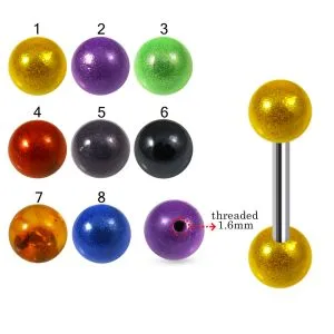 316L Surgical Steel Tongue Barbell With Glitter UV Balls