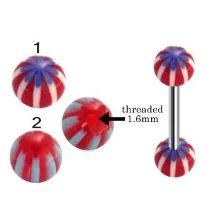 316L Surgical Steel Tongue Barbell With  Hand Painted Flower Design UV Balls