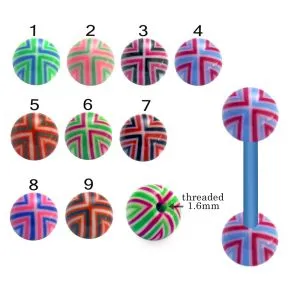Bio Flex Tongue Barbell With Hand Painted Multi Stripes UV Balls