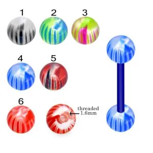 Bio Flex Tongue Barbell With Multi Stripes Colorful UV Balls
