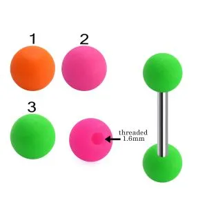 316L Surgical Steel Tongue Barbell With Neon Color UV Balls
