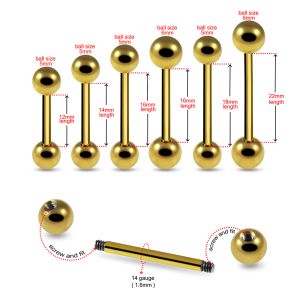 G23 Grade Titanium Gold Anodized Straight Barbells with Ball