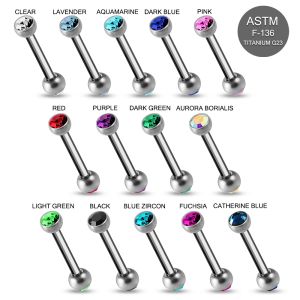 G23 Titanium 16G Straight Barbell Eyebrow Ring with flat Cubic Zirconia Ball
