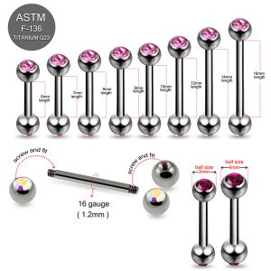 16G G23 Titanium Straight Barbell with CZ Ball