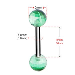 Tongue Barbell with Tri Green UV Balls 