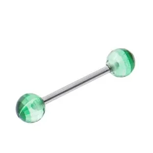 Tongue Barbell with Tri Green UV Balls 
