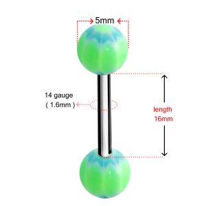 Straight Barbell with Green Flower UV Balls