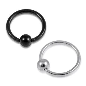 Surgical Steel and Black Anodized BCR Ring with Ball