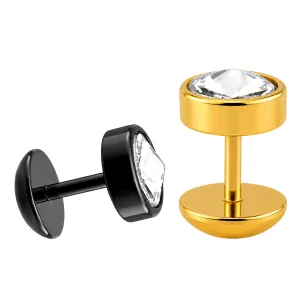 Black and Gold Color Jeweled Fake Ear Plug