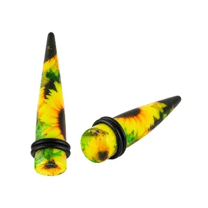 Black And Yellow Flower Straight UV Acrylic Ear Expander