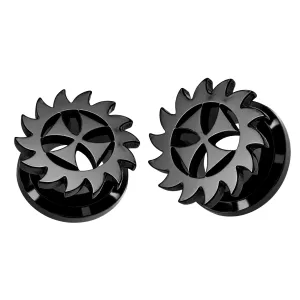 Black Irish Cross Saw Blade Screw Fit Flesh Tunnel