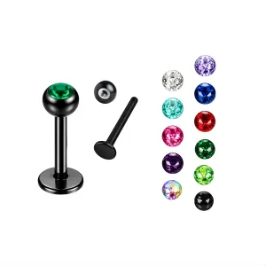 Black PVD 316L Steel Labret with Radiant Cubic Zirconia Ball