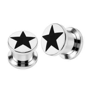 Black Star Logo With SS Screw Fit Ear Tunnel
