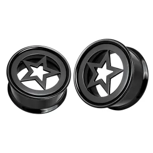 Black Star Plate Top Screw Fit Flesh Tunnel