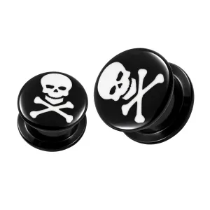 Black UV Internal White Skull Logo With Screw Fit Ear Tunnel