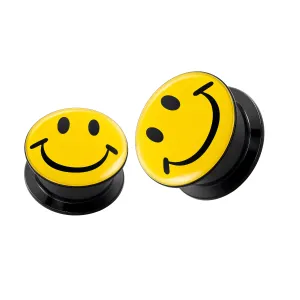 Black UV Smiley Logo With Screw Fit Ear Flesh Tunnel