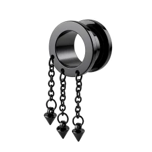 Blackline Screw Fit Flesh Tunnel with Dangling Cones
