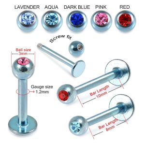 SS Anodized with Top Stone Ball Labret Piercing