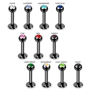 Black PVD 316L Steel Labret with Radiant Cubic Zirconia Ball