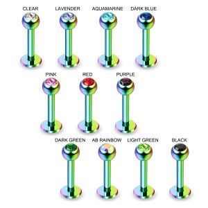 316L Surgical steel Rainbow PVD Anodized Labrets with Stone Ball