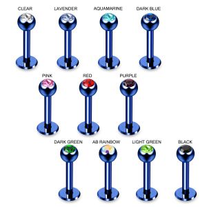 316L Surgical Steel Dark Blue PVD anodized Labret with Cubic Zirconia Ball