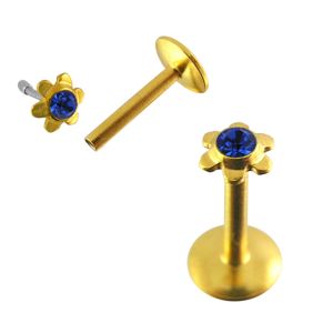 Flower Shaped Gold Plated jewelled Madonna Labret