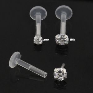 Bio Flex Labret with Round CZ Stone in prong setting Threadless pin top