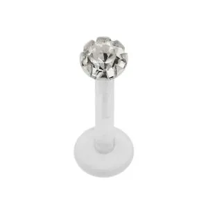 Bio Flex Labret with Round CZ Stone in Flower Setting Threadless pin top