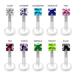 Bio Flex Labret with 3mm Square Jeweled Threadless pin top
