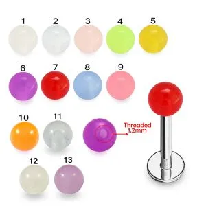 SS Tongue Chin Labret With Acrylic Plain Color UV Fancy Balls