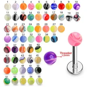 SS Labret With UV Fancy Marble Look Balls