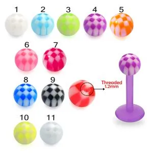 UV Lip Tounge Chin Labret With Checkered Acrylic UV Fancy Balls