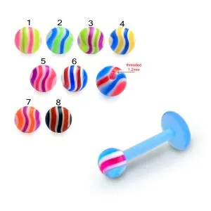 UV Labret With UV Mix Color Spiral Fancy Ball Body Jewelry