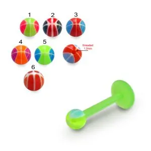 Bio Flex Labret With Mix Color Baseball Designed UV Ball