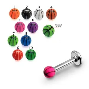316L Surgical Steel Labret With Basketball Print UV Balls