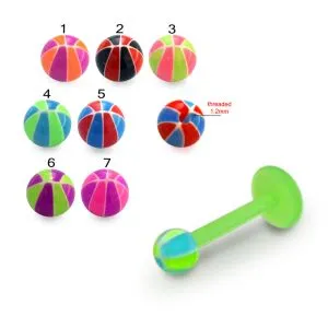 Bio Flex Labret With Mix Color Basketball Printed UV Balls