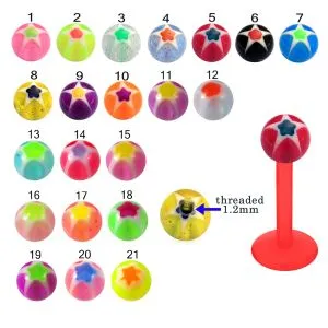 UV Tongue Chin Eyebrow Labret With Multi Color UV Fancy Balls