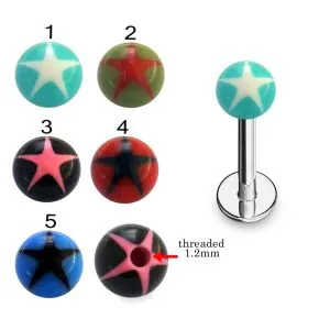 316L Surgical Steel Labret With Star UV Balls