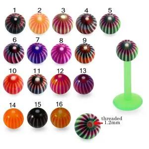Bio Flex Labret With  Multi Color Stripe UV Balls