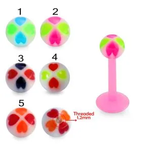 UV Labret With Assorted Color Flexible Straight Barbell with UV Fancy Ball 