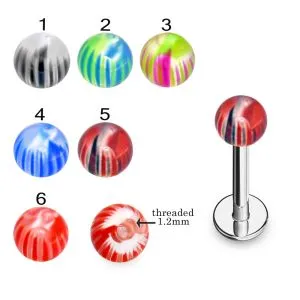 316L Surgical Steel  Labret With Multi Color Acrylic UV Ball