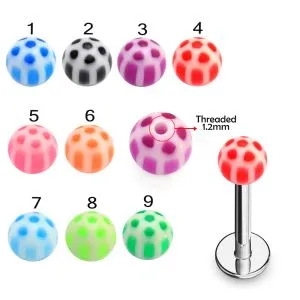 316L Surgical Steel  Labret With Volleyball Pattern UV Balls