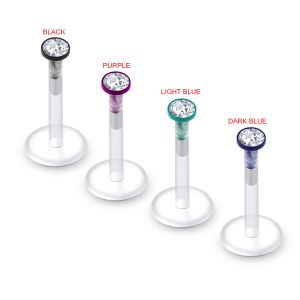 Bio Flex Labret with Threadless pin top Round Stone 