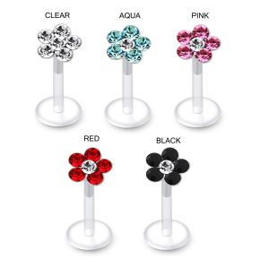 Bio Flex Labret with Flower Jeweled Threadless pin tTop