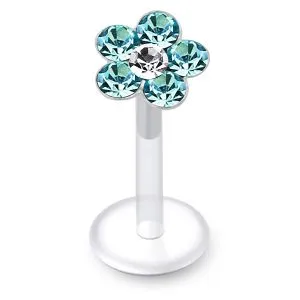 Bio Flex Labret with Flower Jeweled Threadless pin tTop