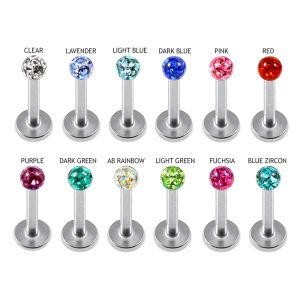 SS Labret Piercing with Epoxy Covered Multi Crystal Stone Ball