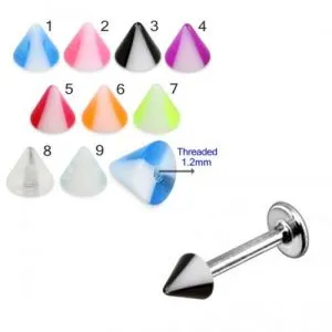 316L Surgical Steel Labret With Double Color UV Cone