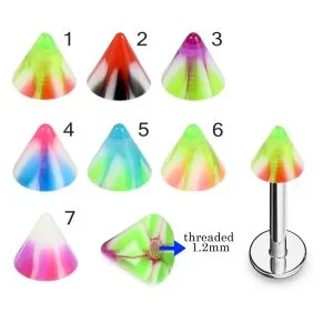 316L Surgical Steel Labret With Melted Candy Design UV Cones